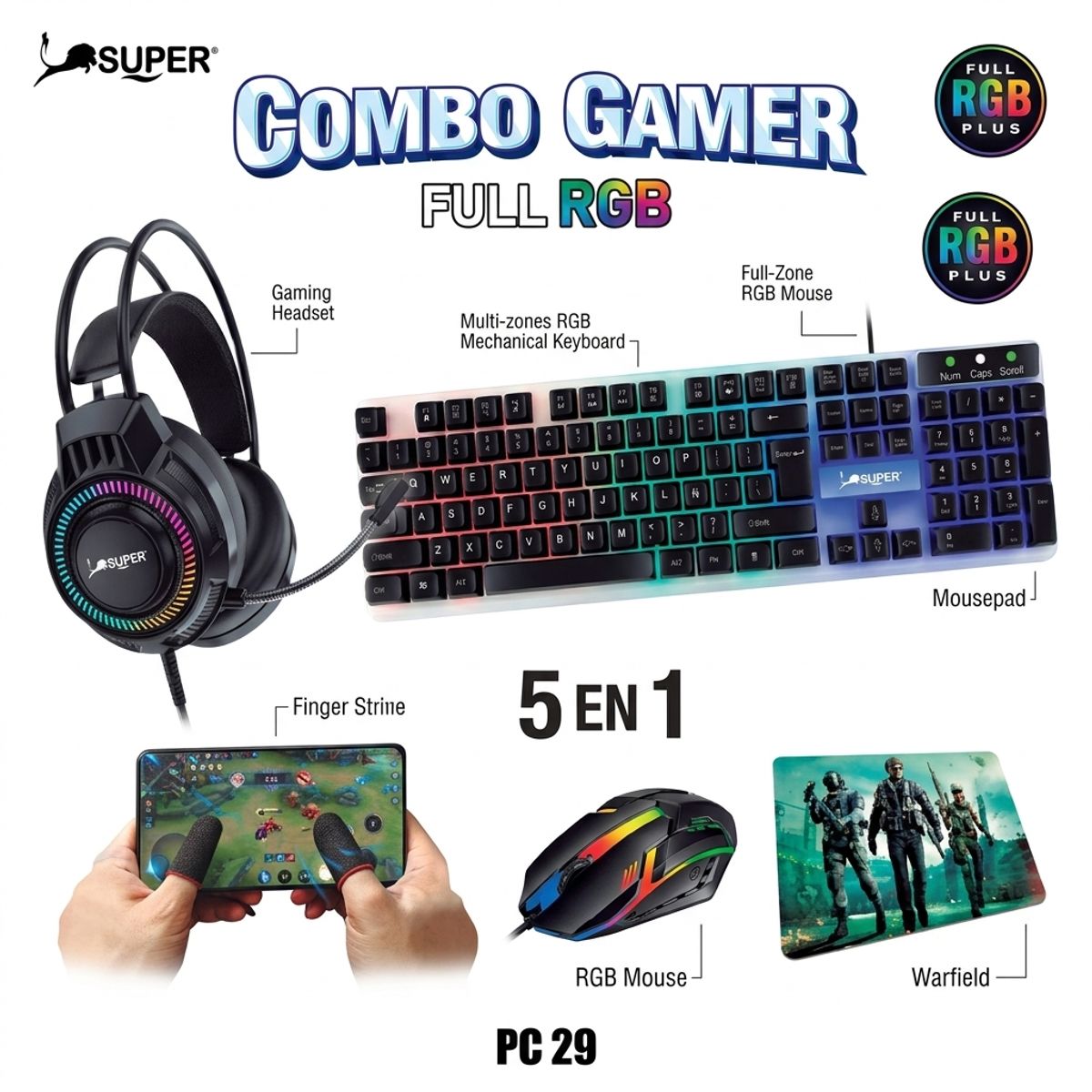 OEM - Teclado Full RGB  + Accesorios Gamer 5 En 1