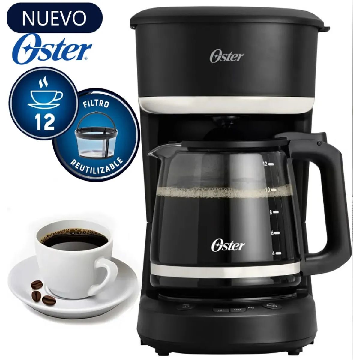 OSTER - Cafetera Oster BVSTDCP121B de 12 Tazas Programable con Filtro – Negro