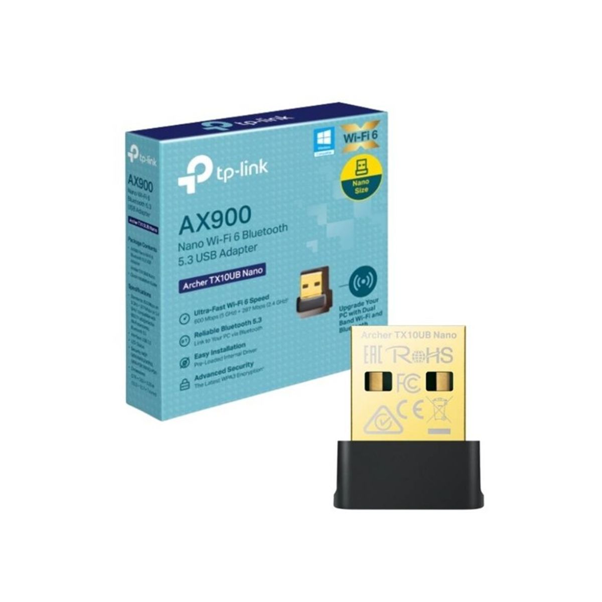 TP LINK - ADAPTADOR USB WIFI 6 CON  RECEPTOR BLUETOOTH TP-LINK ARCHER TX10UB NANO -AX900