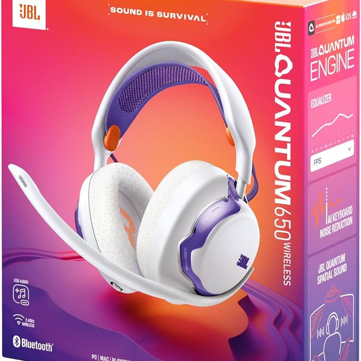 JBL - AUDIFONO JBL QUANTUM 650 - INALAMBRICO Y BLUETOOTH - HI RES - BLANCO CON MORADO NEW