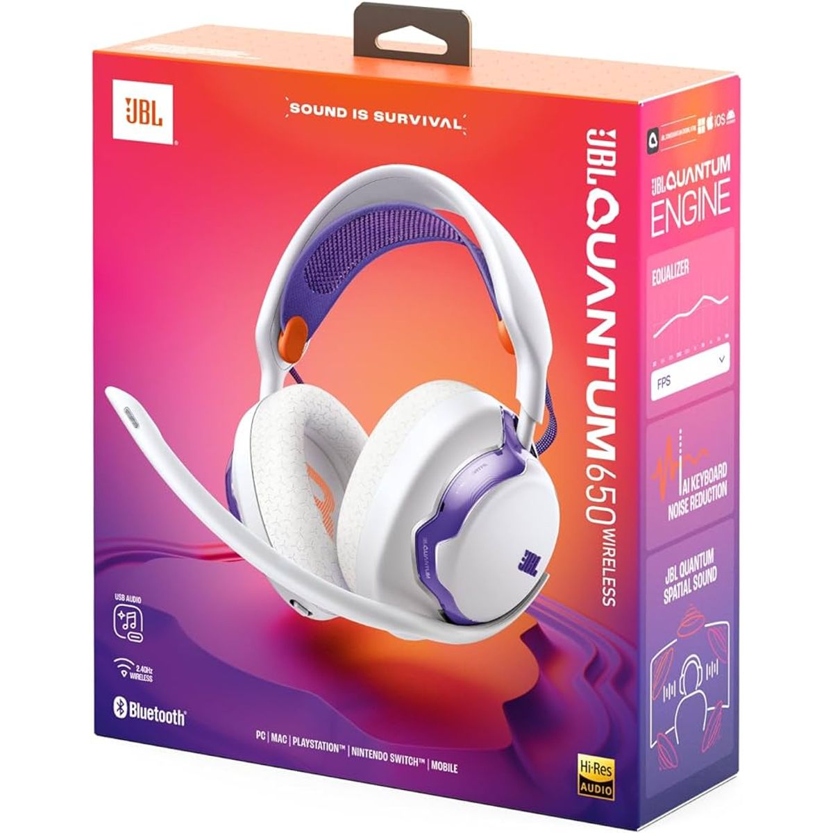 JBL - AUDIFONO JBL QUANTUM 650 - INALAMBRICO Y BLUETOOTH - HI RES - BLANCO CON MORADO NEW