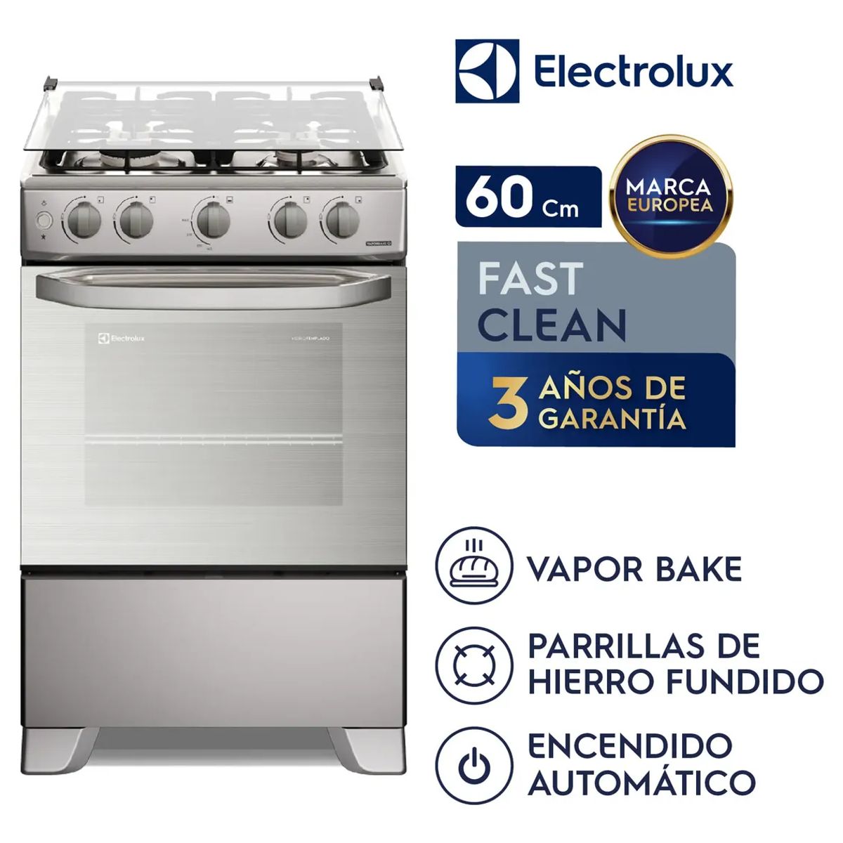 ELECTROLUX - Cocina Gas 4 Hornillas VaporBake Silver Electrolux FE4GMR