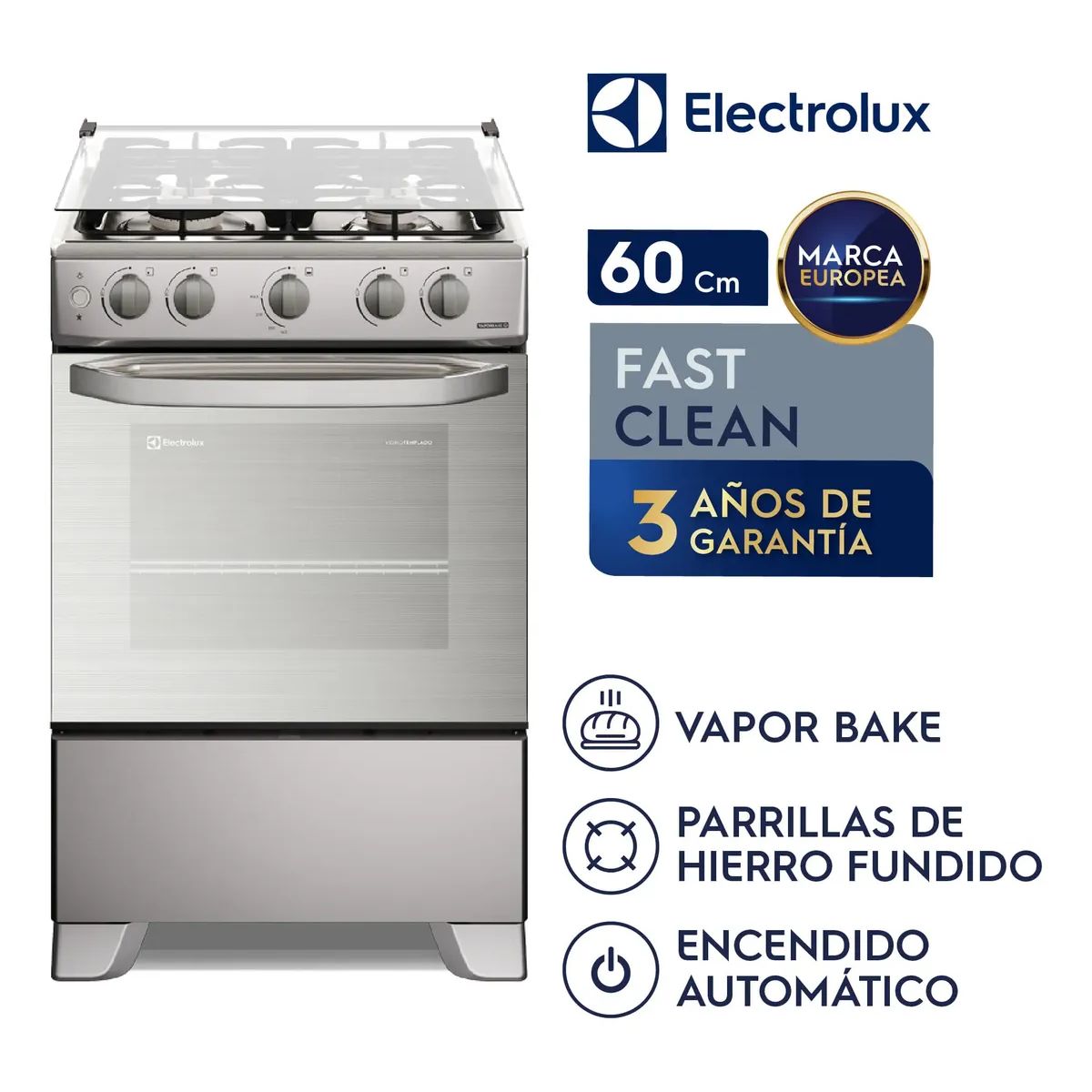 ELECTROLUX - Cocina Gas 4 Hornillas VaporBake Silver Electrolux FE4GMR