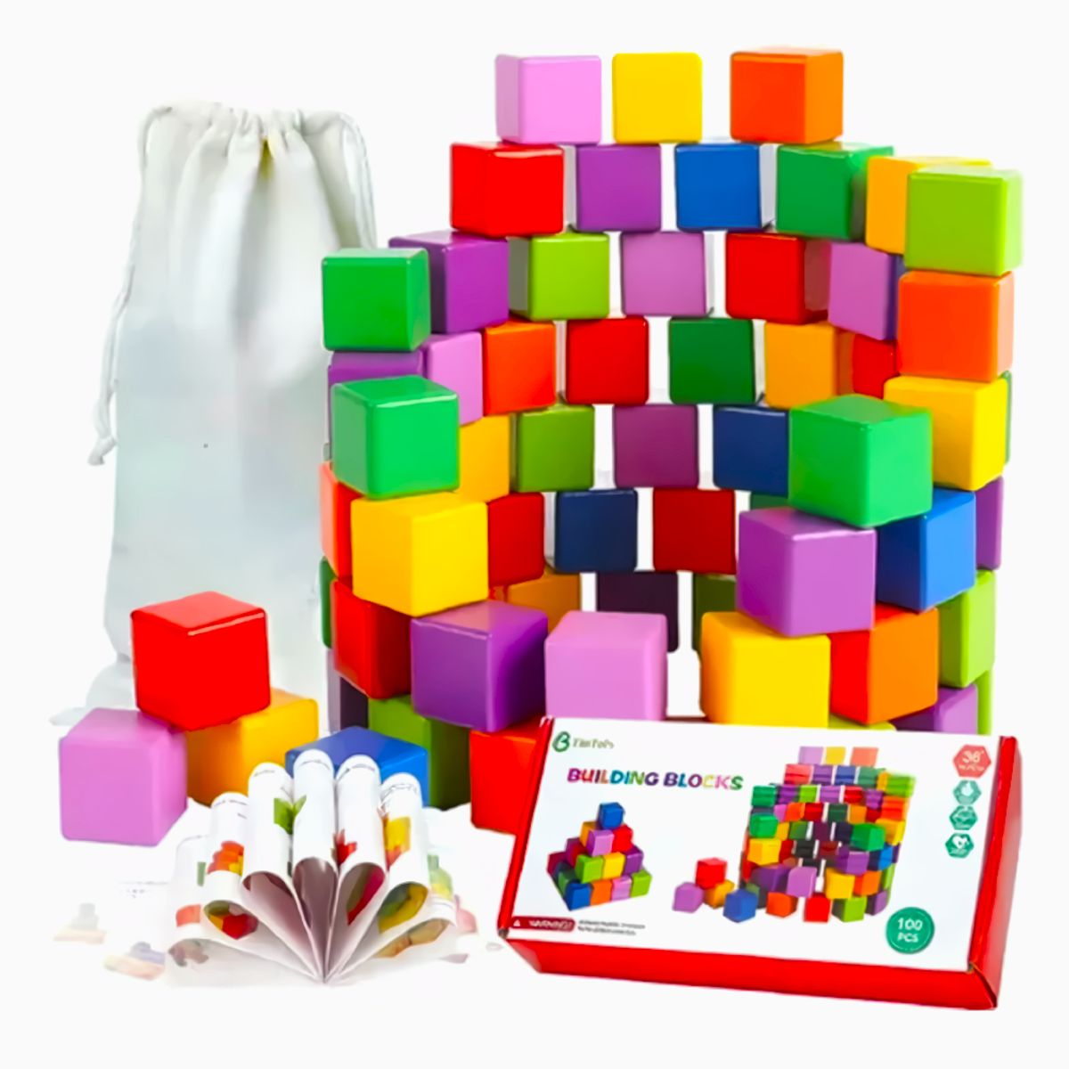 GENERICO - 100 Cubitos de Construcción Didácticos Bloques de Colores para Niños