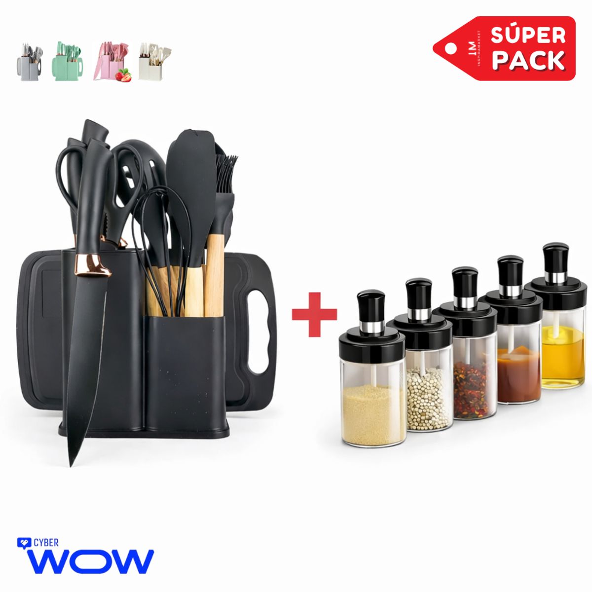 INSPIRA MARKET - Set de Utensilios de Cocina + Set x5 Condimenteros  Súper Pack