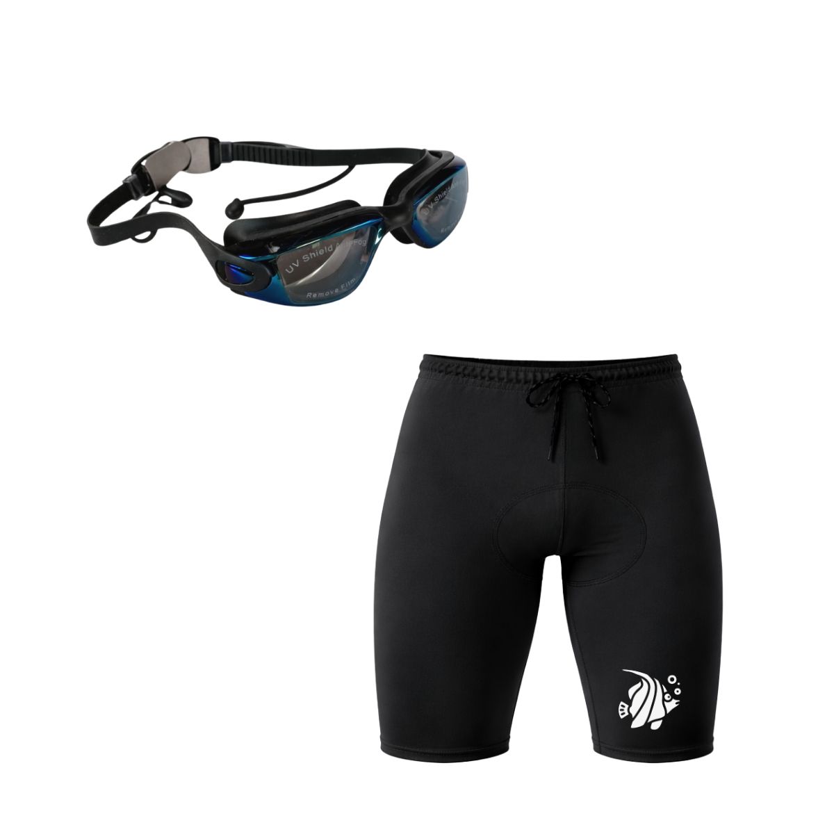 AQUA&MODA - PACK SHORT DE NATACIÓN LOGO PEZ Y LENTES DE NATACIÓN NEGROS POLARIZADOS SNLAQPEZLPN