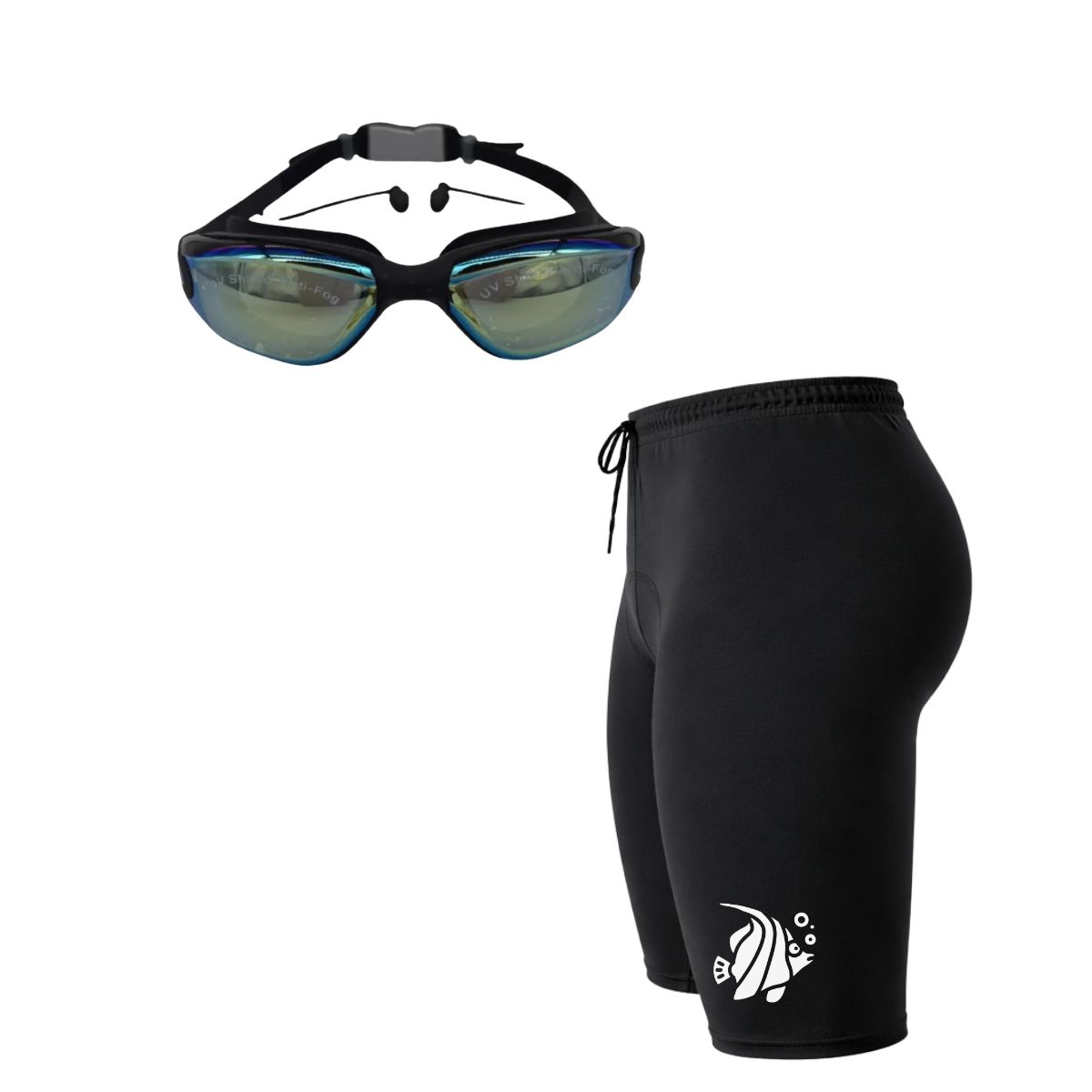 AQUA&MODA - PACK SHORT DE NATACIÓN LOGO PEZ Y LENTES DE NATACIÓN NEGROS POLARIZADOS SNLAQPEZLPN