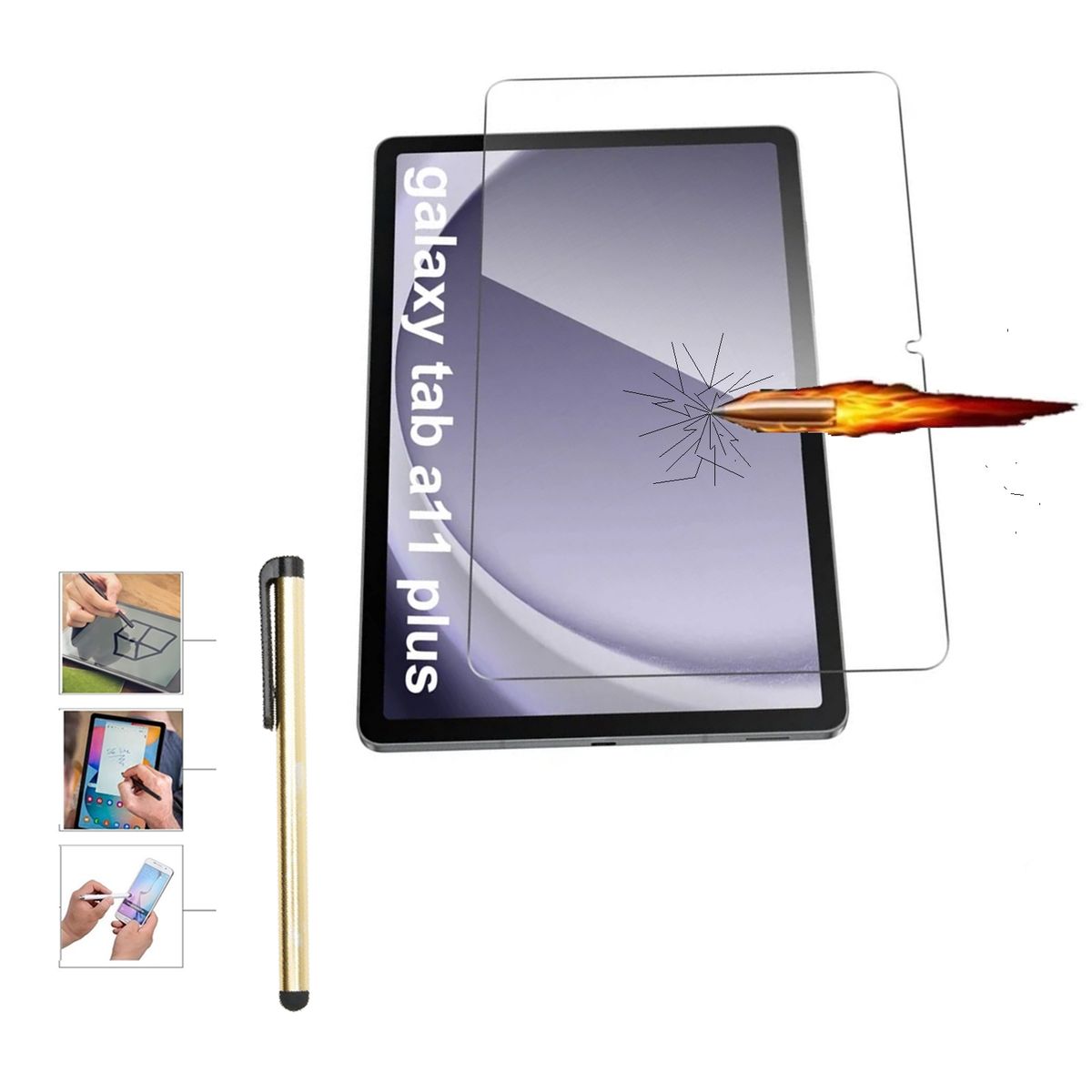 GENERICO - Mica de Vidrio Templado + Lapiz tactil Dorado Para Samsung Galaxy Tab A11 Plus SM-X230