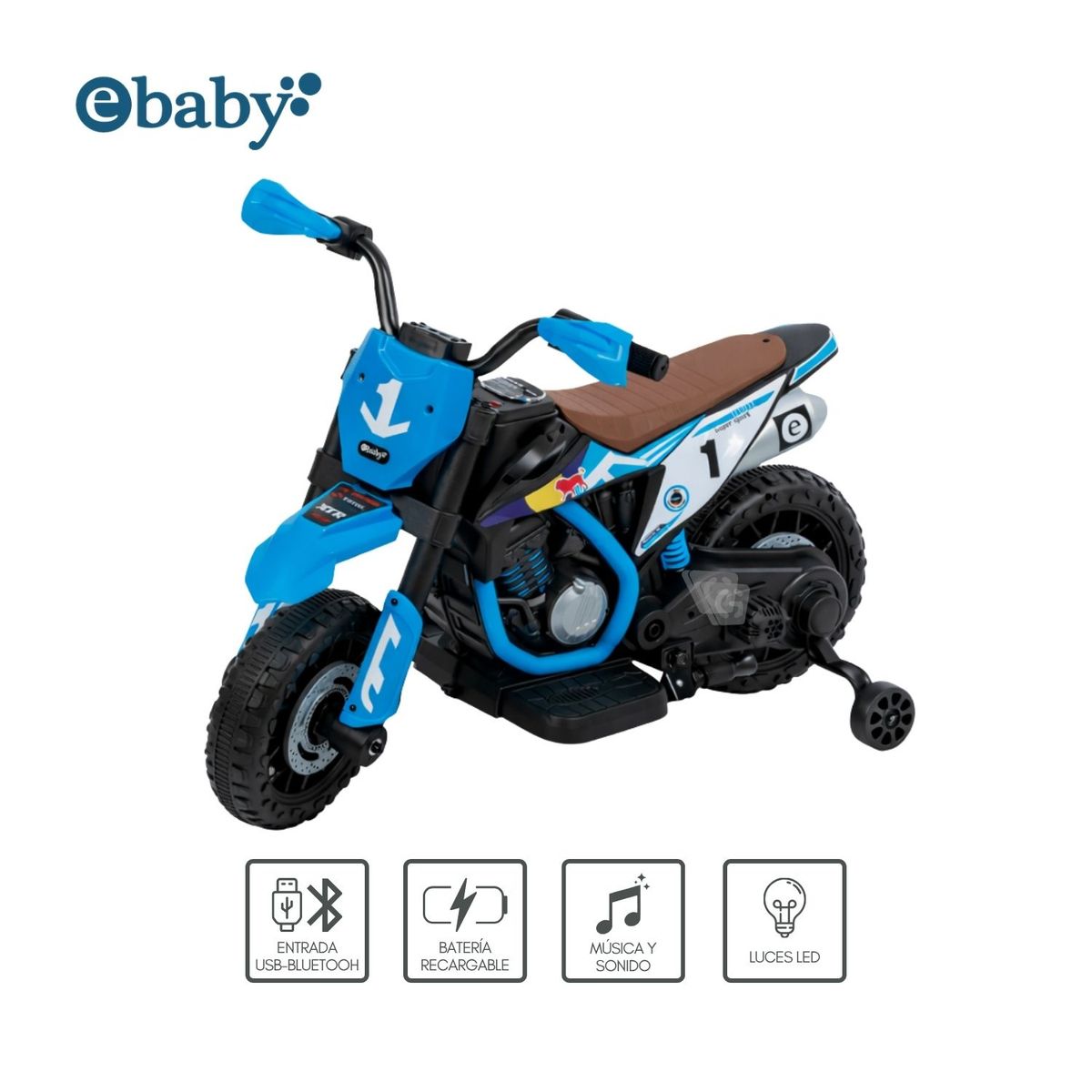 EBABY - Motocicleta a Batería recargable musical y luces  Ebaby Cod.349 AZUL