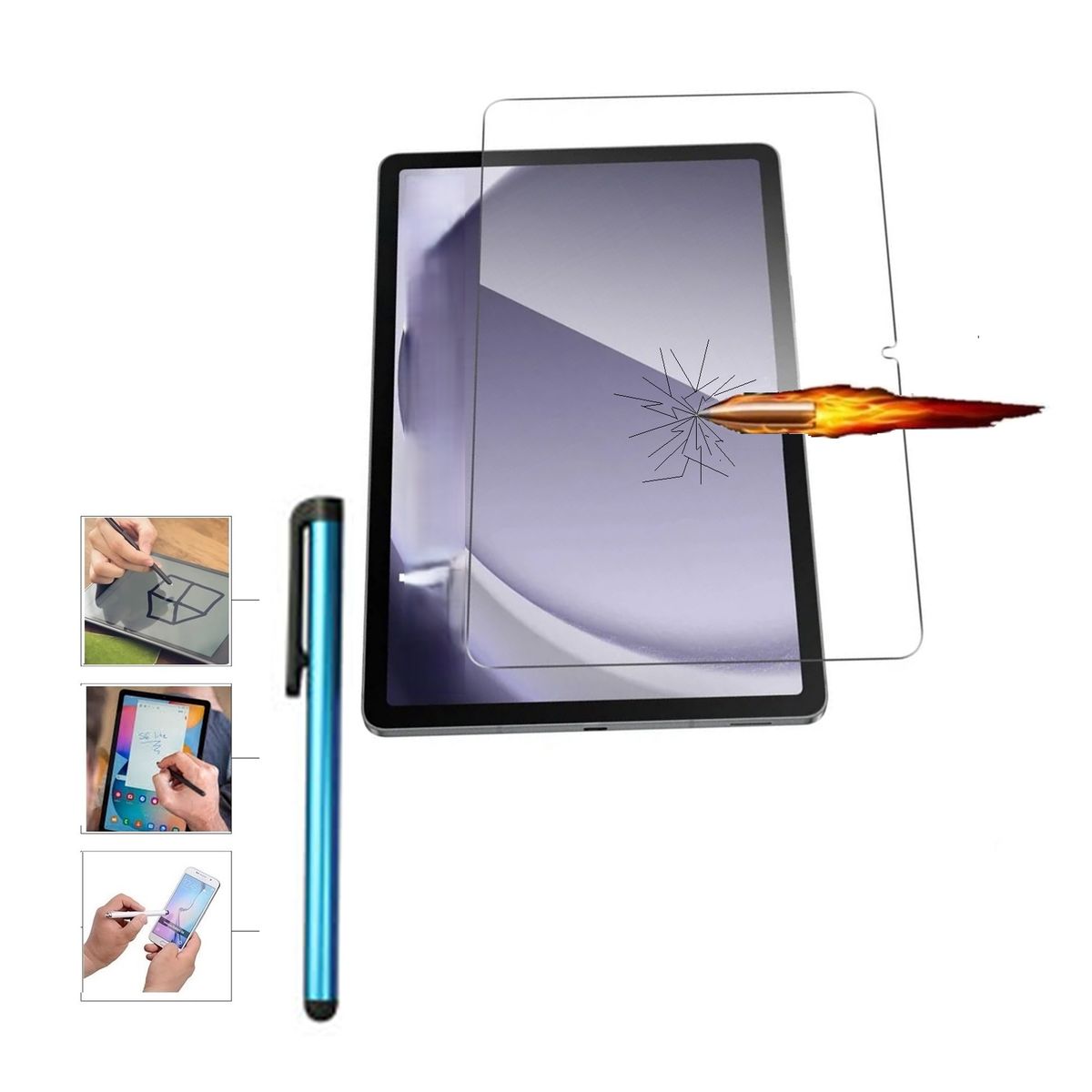 GENERICO - Mica de Vidrio Templado + Lapiz tactil Celeste Samsung Galaxy Tab A11 Plus SM-X230