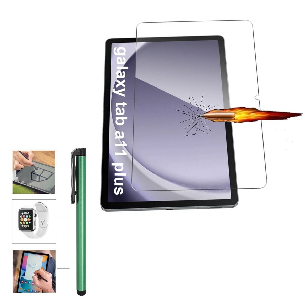 GENERICO - Mica de Vidrio Templado + Lapiz tactil Verde para Samsung Galaxy Tab A11 Plus SM-X230