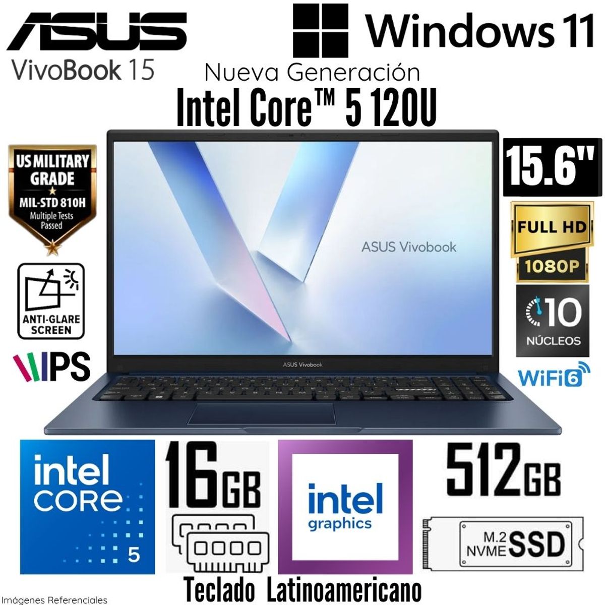 ASUS - Laptop Asus Vivobook 15 X1504VA-BQ4609  Intel Core 5 120U 16GB RAM 512GB RAM 15.6"  FHD - Quiet Blue