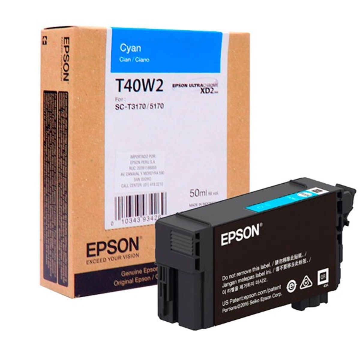 EPSON - Tinta Epson T40W220 Cian Original 50 ml UltraChrome XD2 SureColor T3170 T5170.