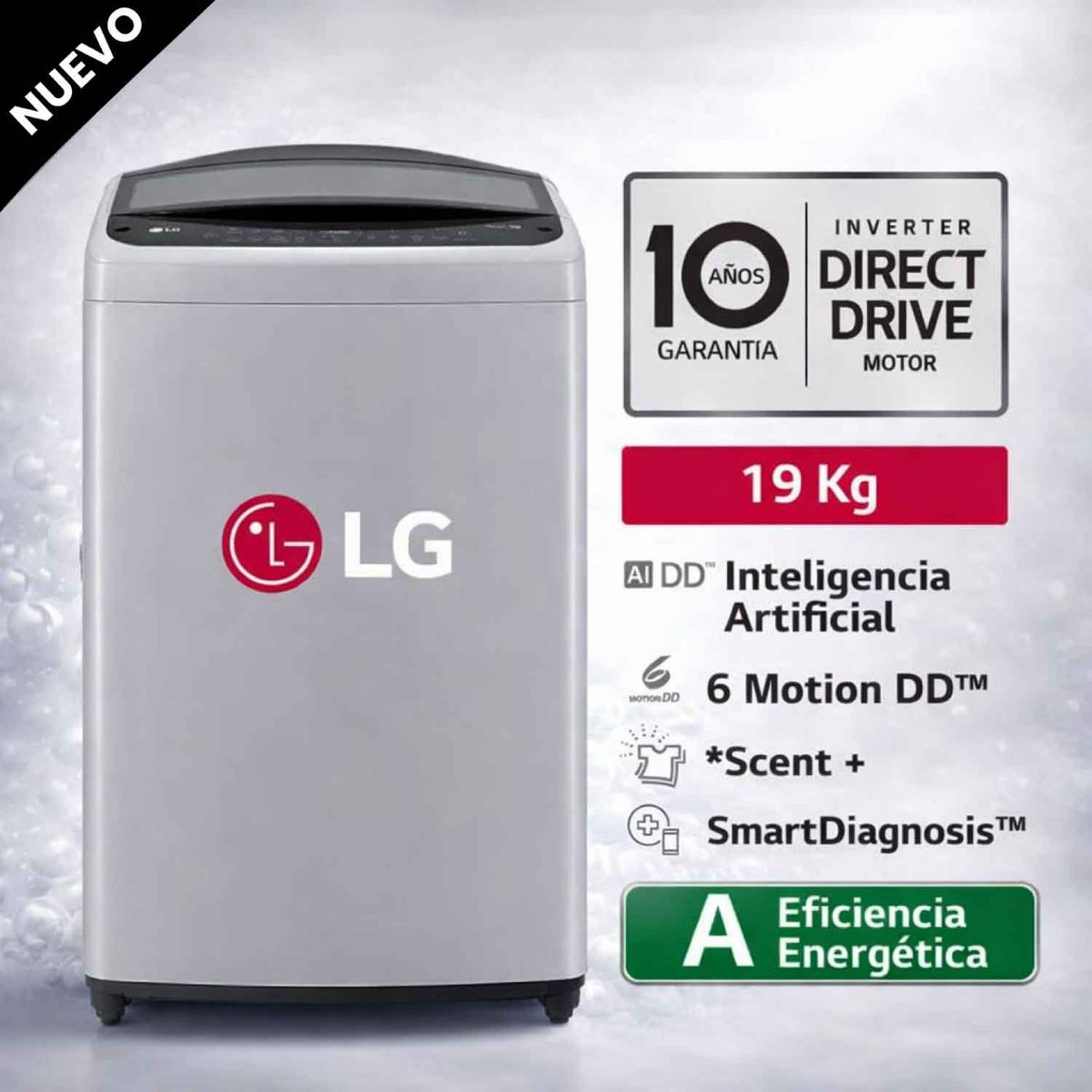 LG - Lavadora LG de 19 kg carga superior con AI DD Gris WT19DV6T