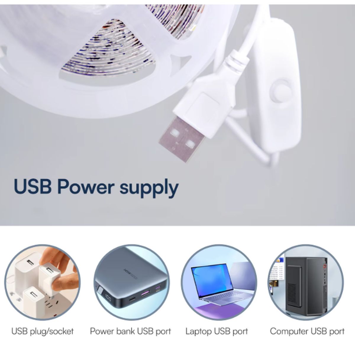 GENERICO - Tira LED USB 1 Metro 5V Luz Cálida Flexible Decorativa