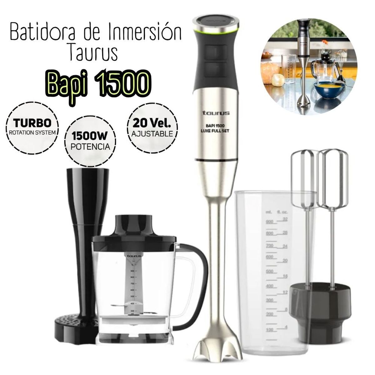 TAURUS - Batidora De Inmersión Taurus Bapi 1500 Luxe Full Set