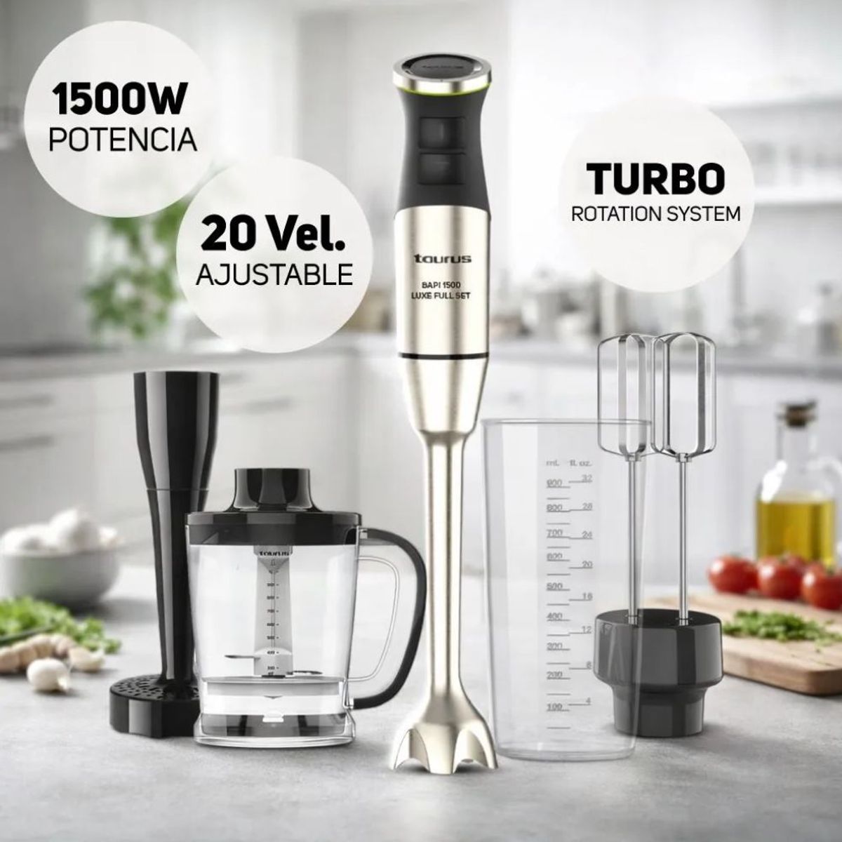 TAURUS - Batidora De Inmersión Taurus Bapi 1500 Luxe Full Set