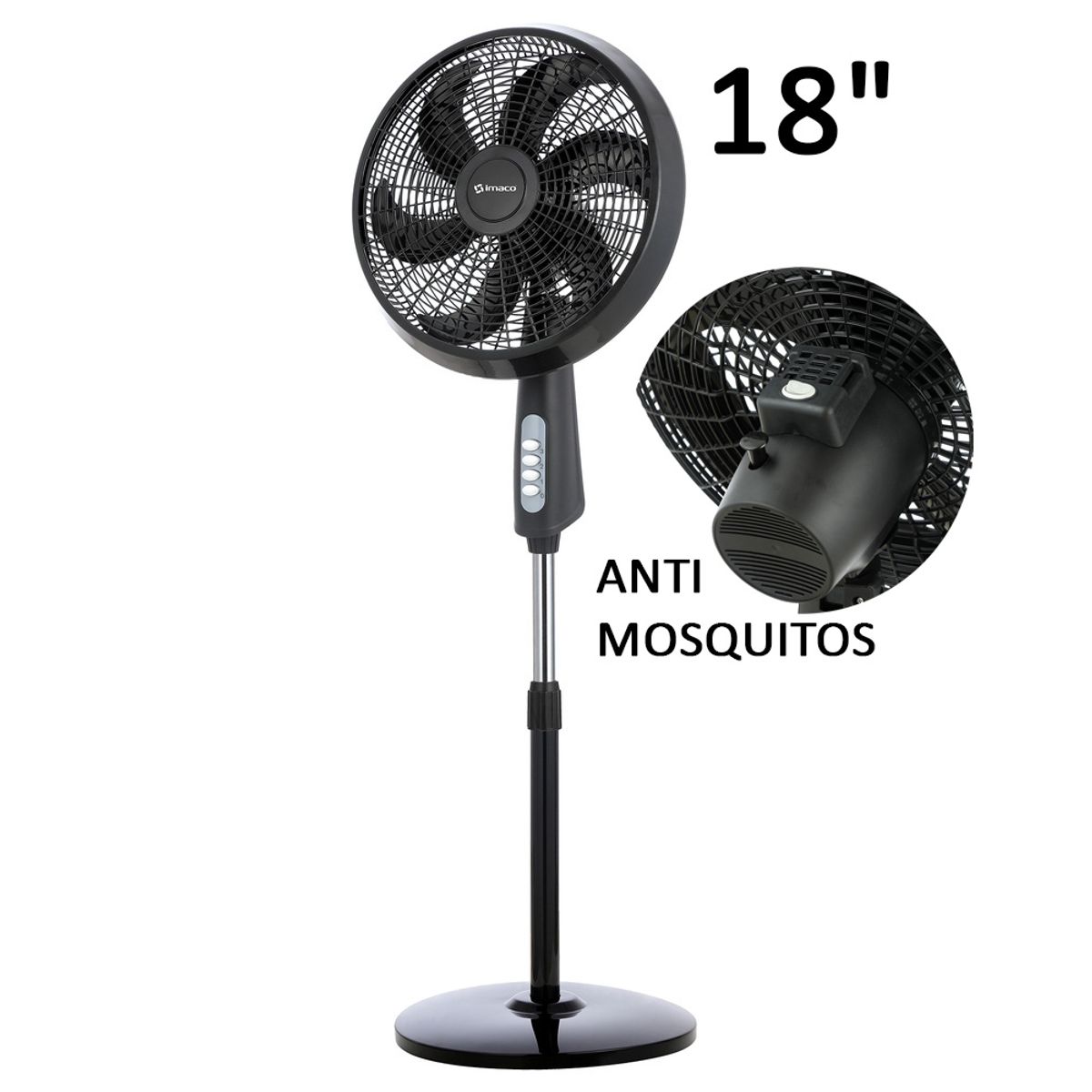 IMACO - Ventilador Pedestal Imaco 18 Antimosquitos 85W FSM7518MK Negro