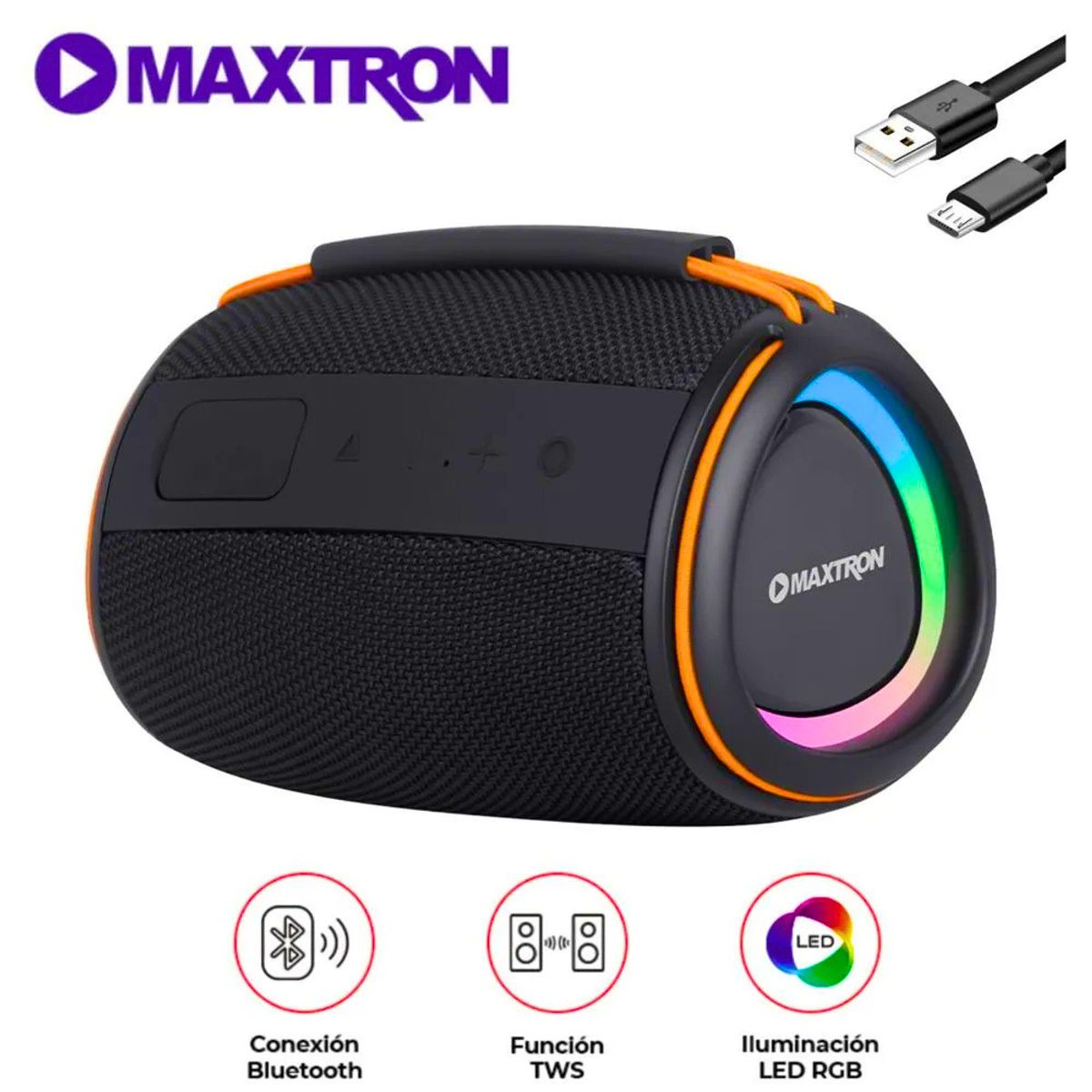 MAXTRON - PARLANTE PORTÁTIL MAXTRON MX 301 LUCES RGB BLUETOOTH USB TWS