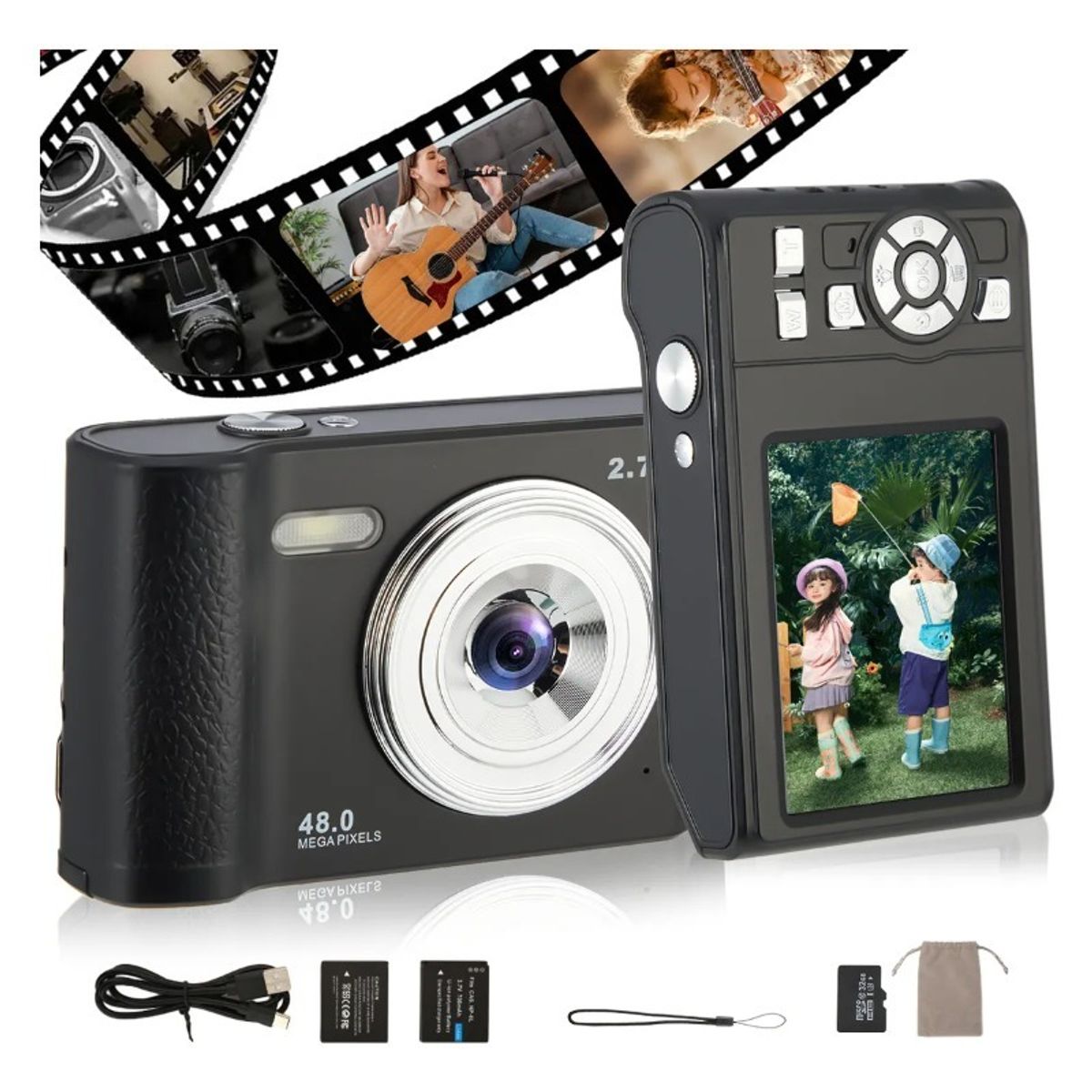 GIOIO - Cámara Digital Niños Hd Video Fotos Doble Lente 48mp Webcam Filtros Principiantes 32gb