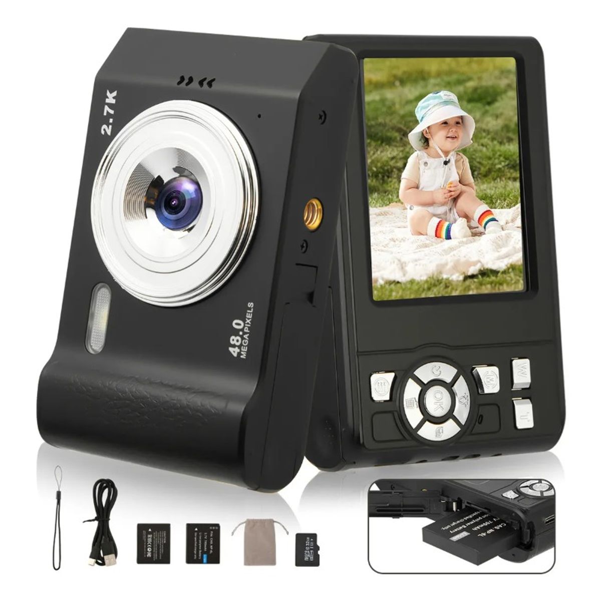 GIOIO - Cámara Digital Niños Hd Video Fotos Doble Lente 48mp Webcam Filtros Principiantes 32gb