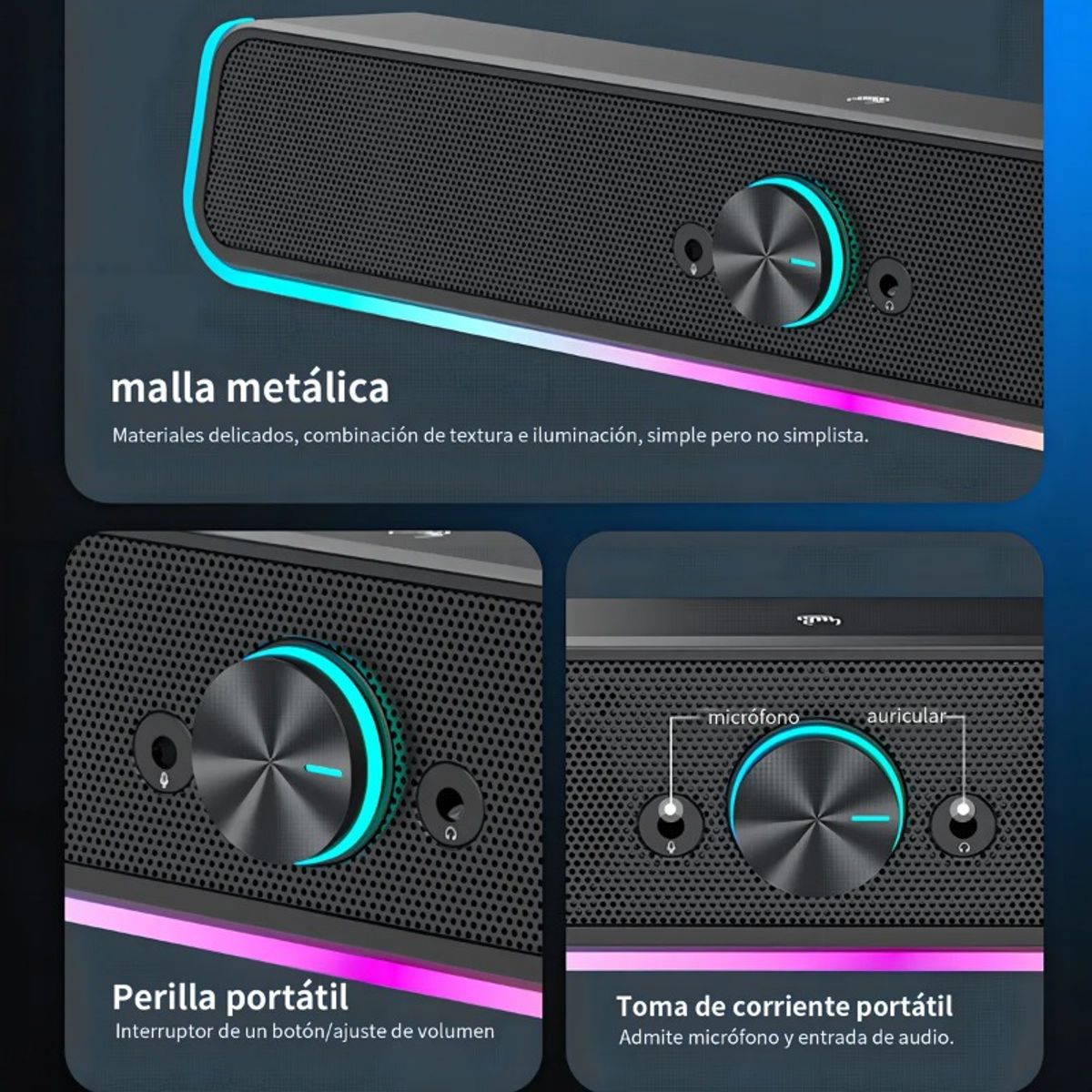 GIOIO - Altavoz Para Computadora Bocinas Usb Potentes Con Luces Rgb Y Subwoofer Profundo