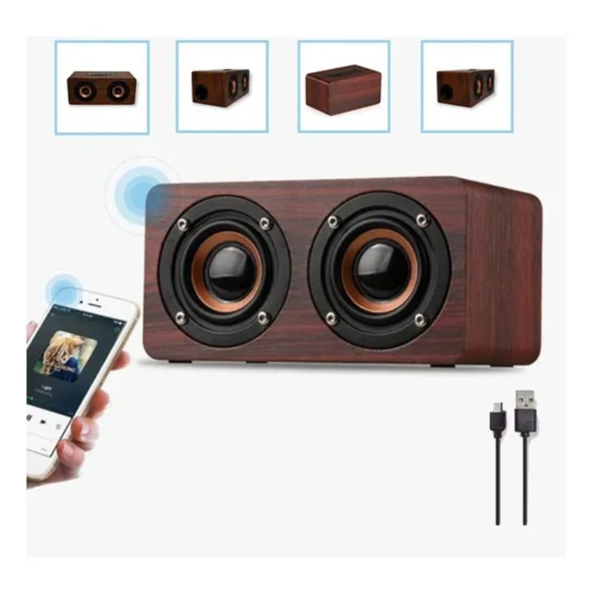GIOIO - Bocina Bluetooth Big Sound Madera Marrón Con Radio y USB SD
