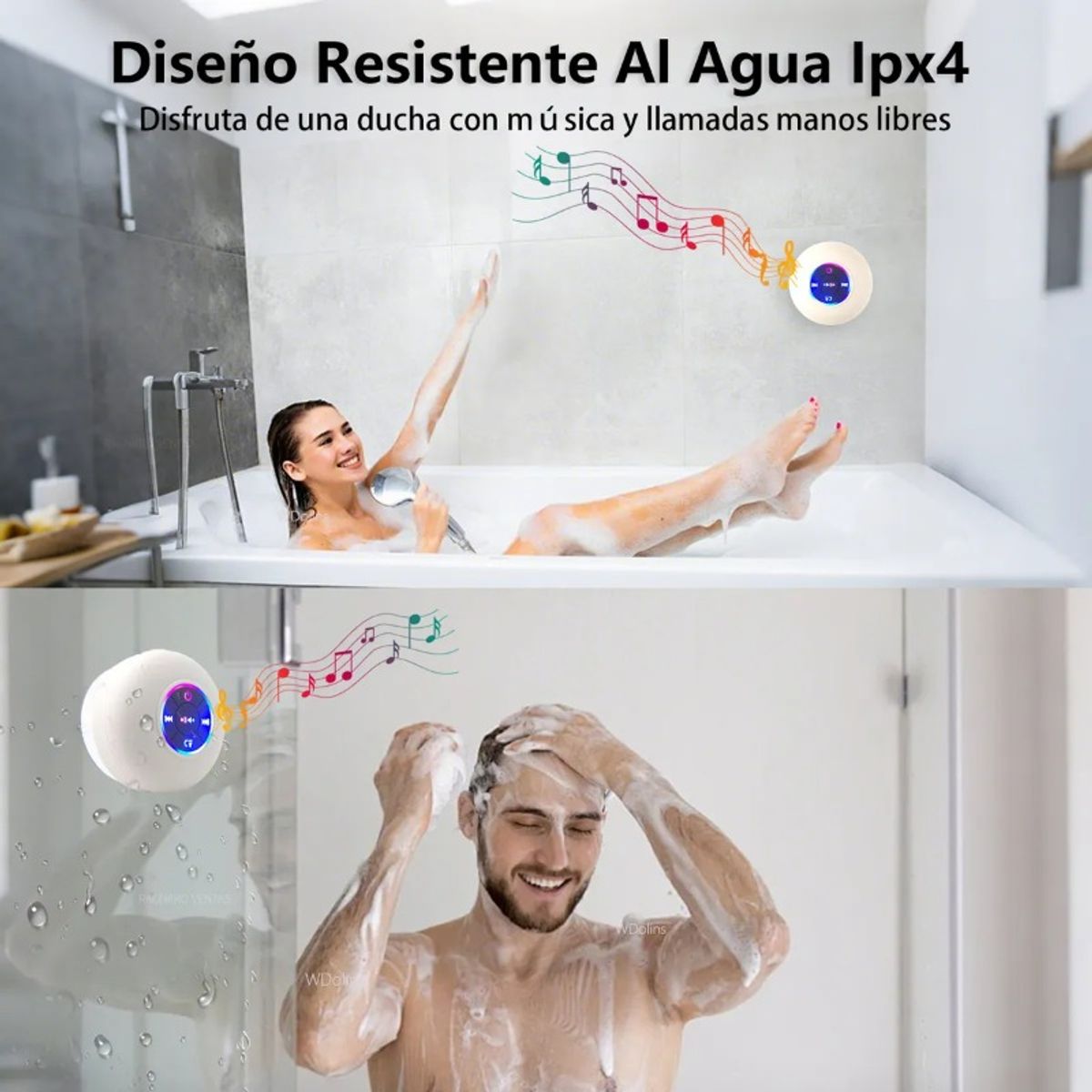 GIOIO - Mini Bocina Portátil Inalámbrico Bluetooth Altavoz Baño Ipx4 Impermeable Con Luz Led Ventosa