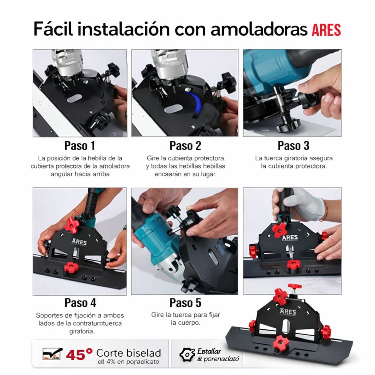 ARES - Soporte Adaptador Guia Para Amoladora Corte 45 ARES Para Porcelanato