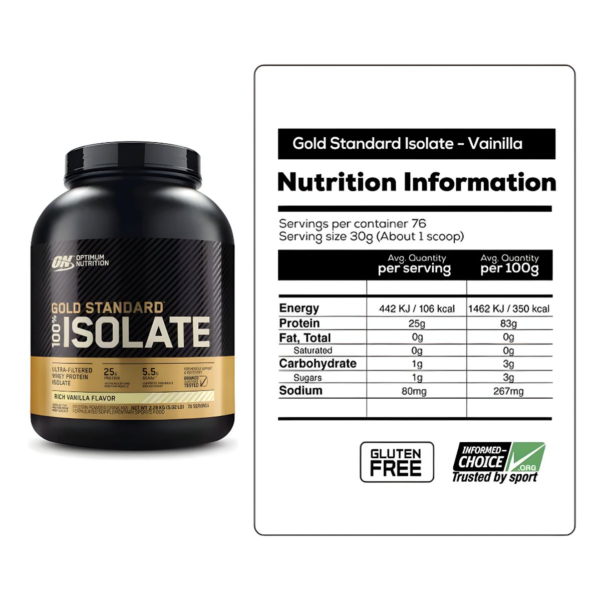OPTIMUN NUTRITION - Gold Standard Isolate 5 LB - Rich Vainilla + Creatina Kevin Levrone 500 G + Shaker