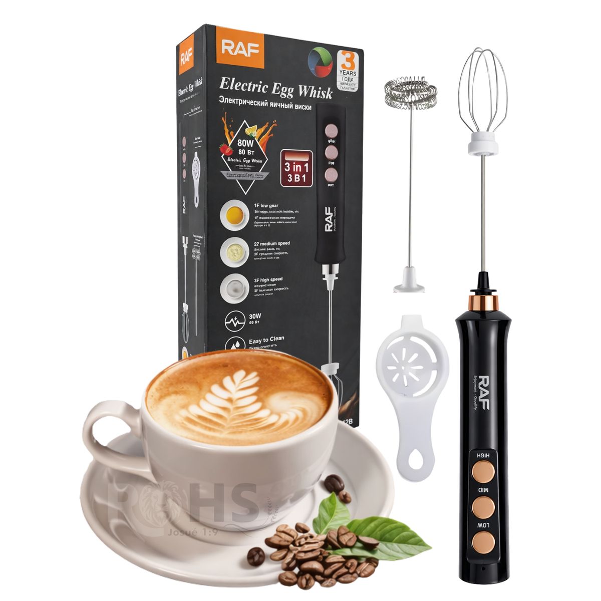 OEM - Batidora Manual 3 en 1 Para Café y Huevos + Separador de Huevo RAF