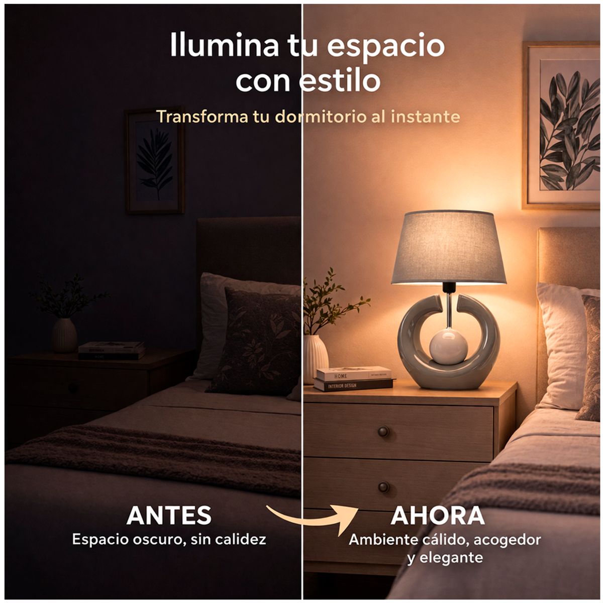 GENERICO - Lámpara de Mesa Moderna Decorativa Base de Cerámica Diseño Elegante para Dormitorio y Sala Beige