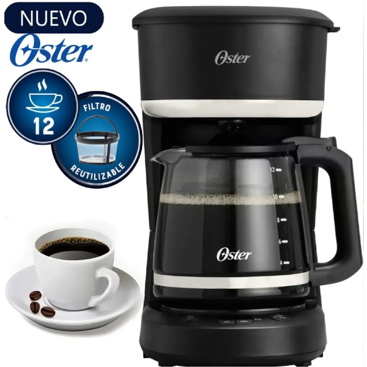 OSTER - Cafetera Oster BVSTDCP121B de 12 Tazas Programable con Filtro – Negro
