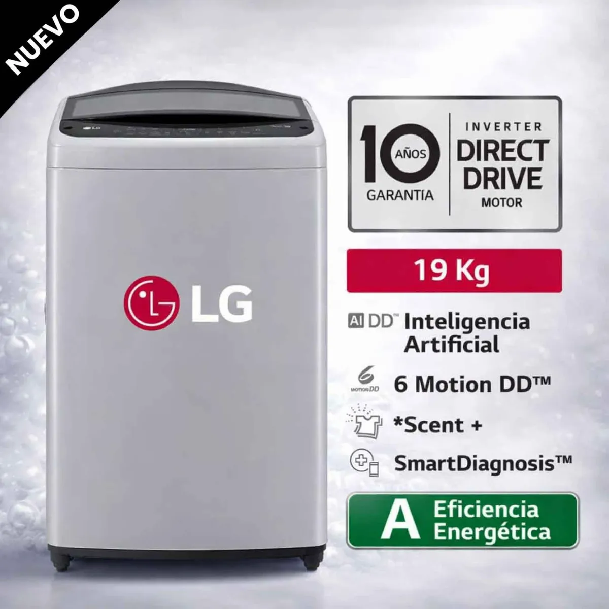 LG - Lavadora LG de 19 kg carga superior con AI DD Gris WT19DV6T