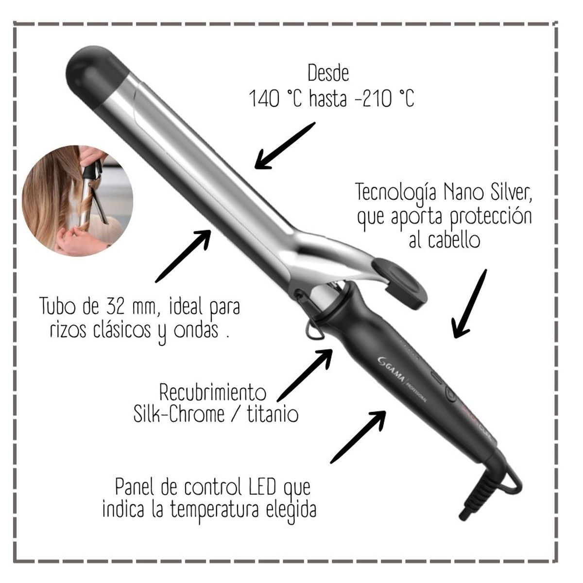 Gama - RIZADOR GAMA SALON CURL TITANIO 32MM