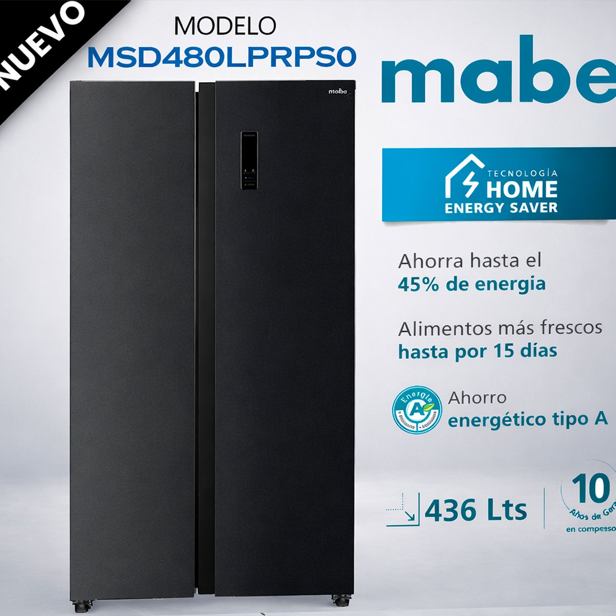 Mabe - MSD480LPRPS0 - Refrigerador Side by Side No Frost 436 litros Netos Black Steel Mabe