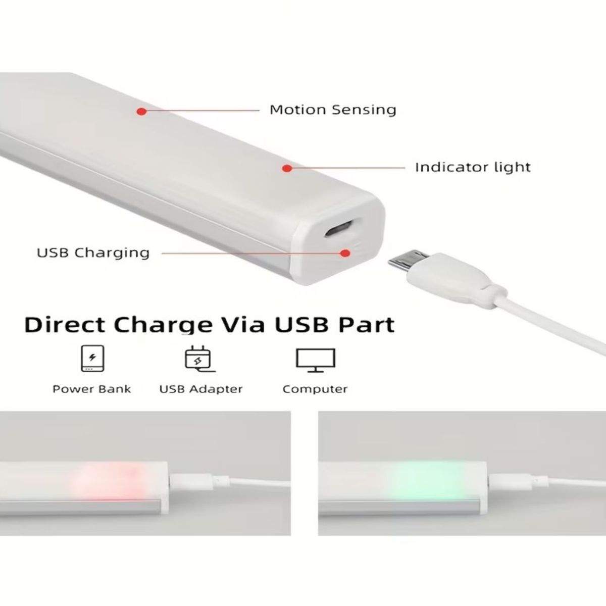GENERICO - LAMPARA LED CON SENSOR DE MOVIMIENTO – ILUMINACION INTELIGENTE RECARGABLE MAGNETICA 20 CM