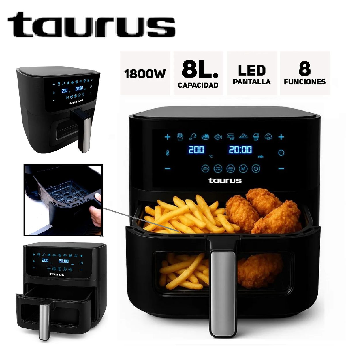 OSTER - Nueva Freidora de Aire Taurus Aero Crispy 8 Litros Digital -Negro