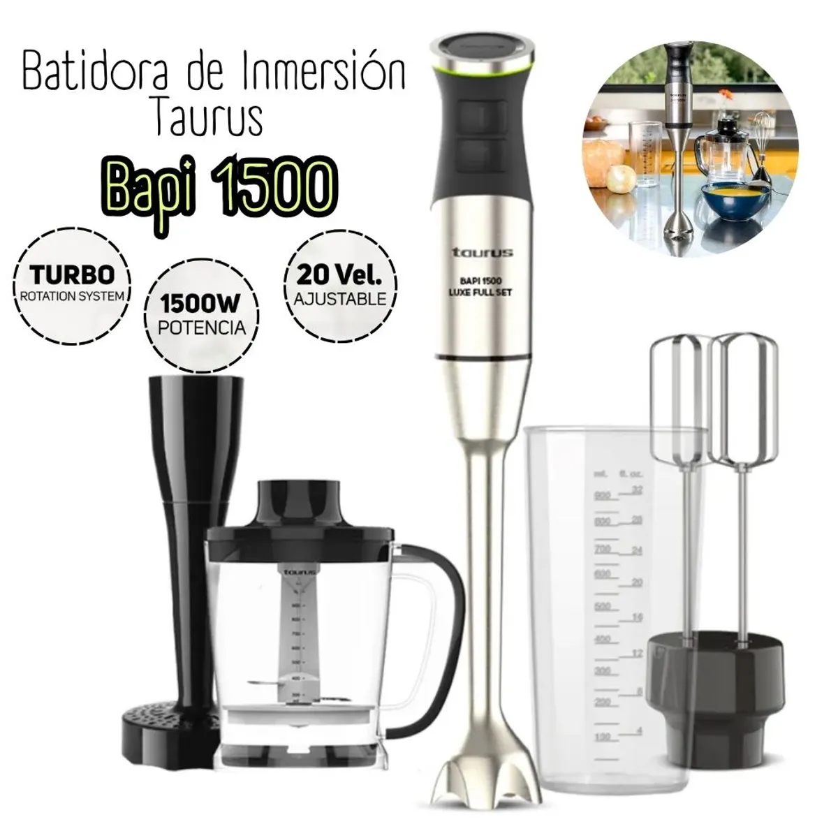Taurus - Batidora De Inmersión Taurus Bapi 1500 Luxe Full Set