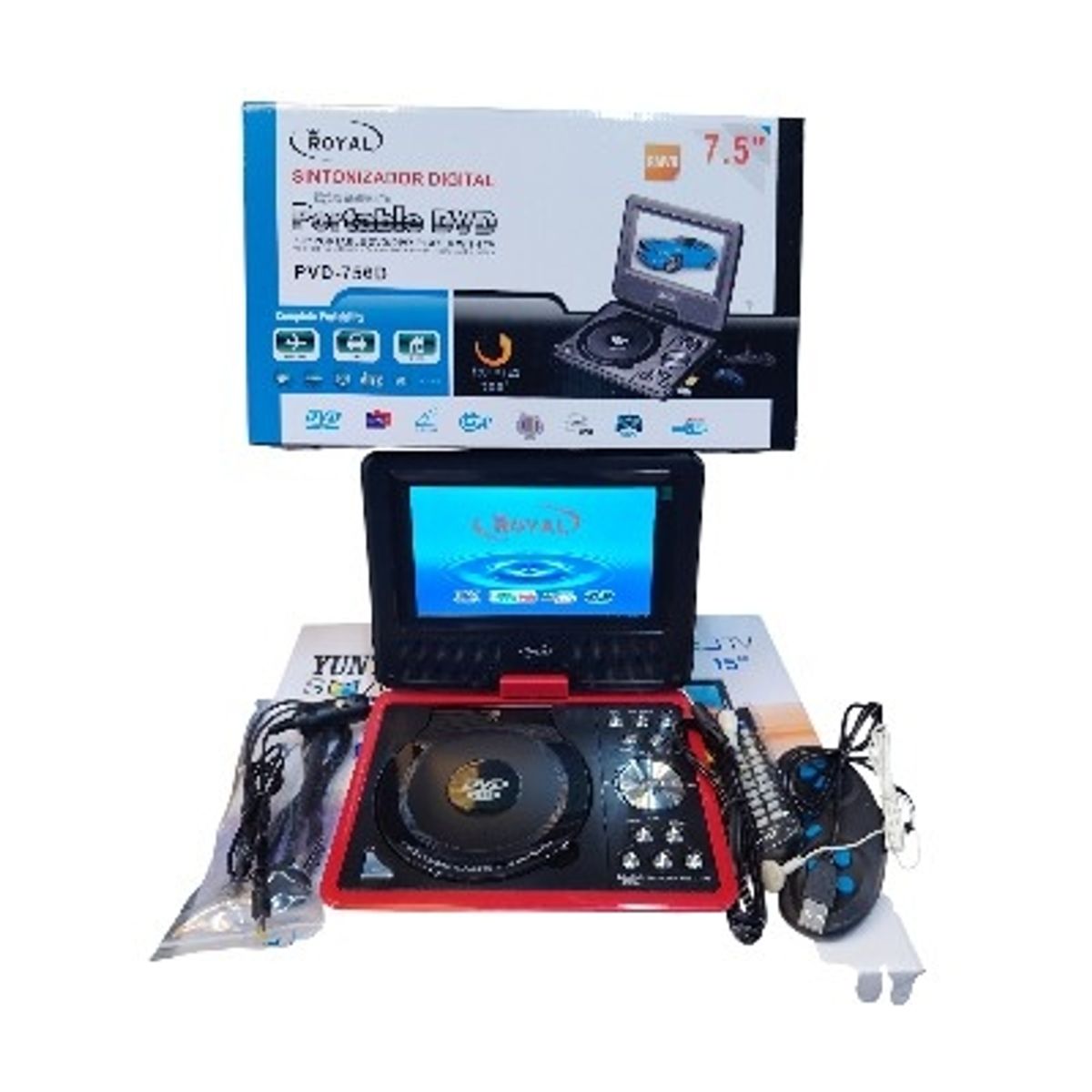 ROYAL - DVD PORTÁTIL 7.5 Pulgadas TV SINTONIZADOR DIGITAL USB + JUEGOS