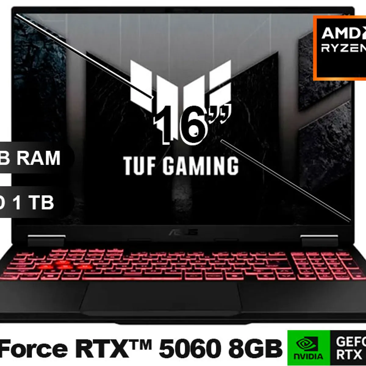 ASUS - Laptop ASUS TUF GAMING FA608PM-RV078 R9-8940HX, 16GB RAM, 1TB SSD, RTX5060-8GB, SIN WINDOWS, 16