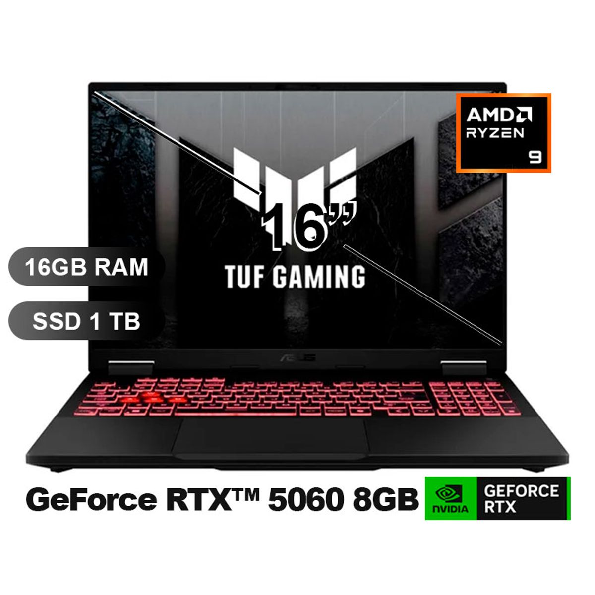 ASUS - Laptop ASUS TUF GAMING FA608PM-RV078 R9-8940HX, 16GB RAM, 1TB SSD, RTX5060-8GB, SIN WINDOWS, 16