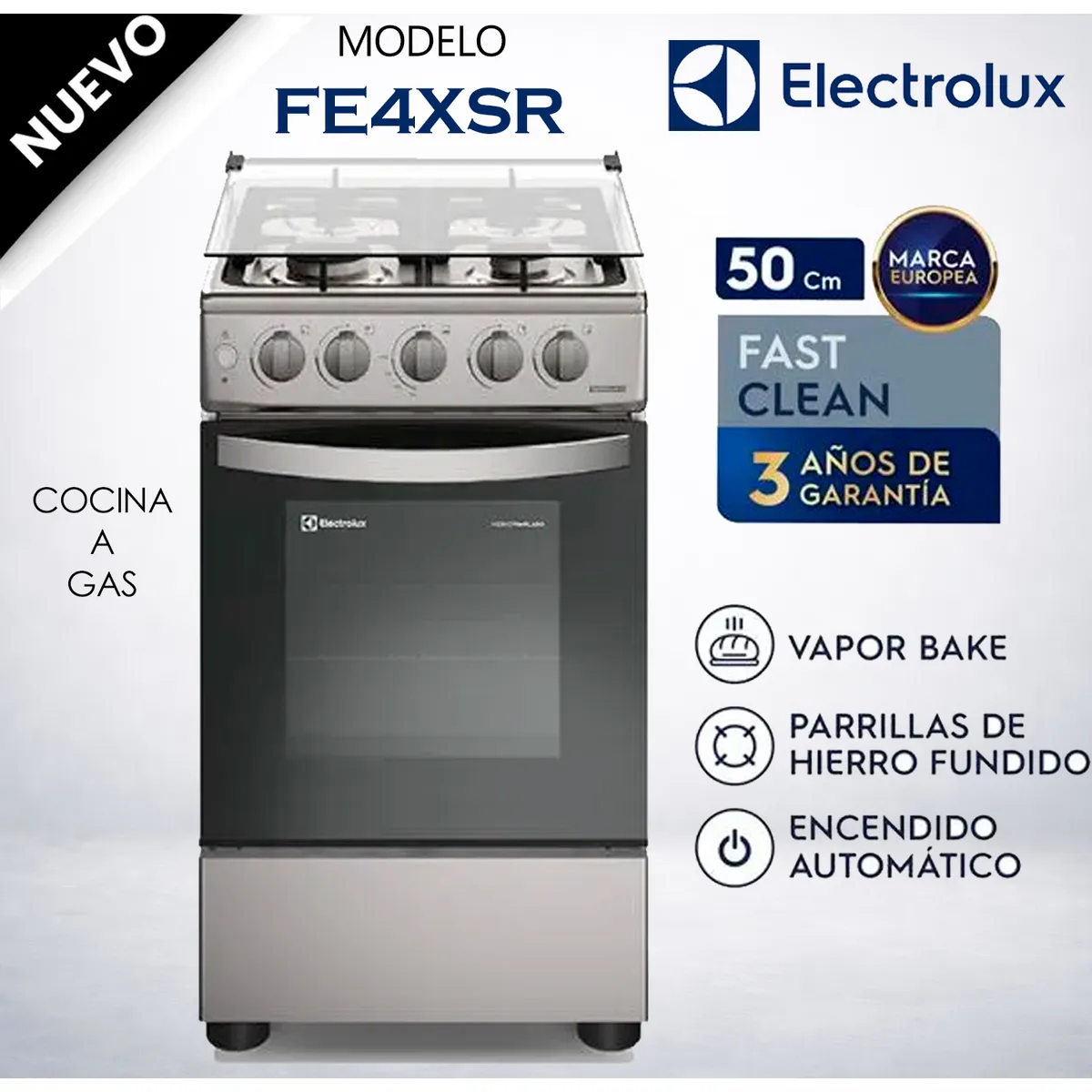 Cocina De Pie Electrolux 4 hornillas 50 cm Silver FE4XSR, marca Electrolux - Foto Principal