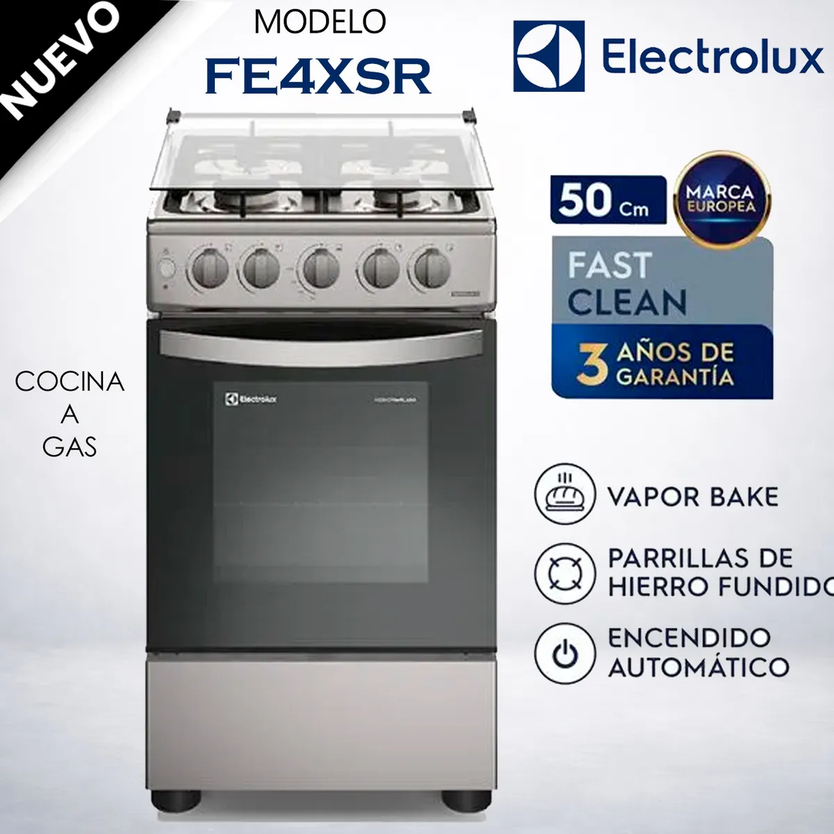 Electrolux - Cocina De Pie Electrolux 4 hornillas 50 cm Silver FE4XSR
