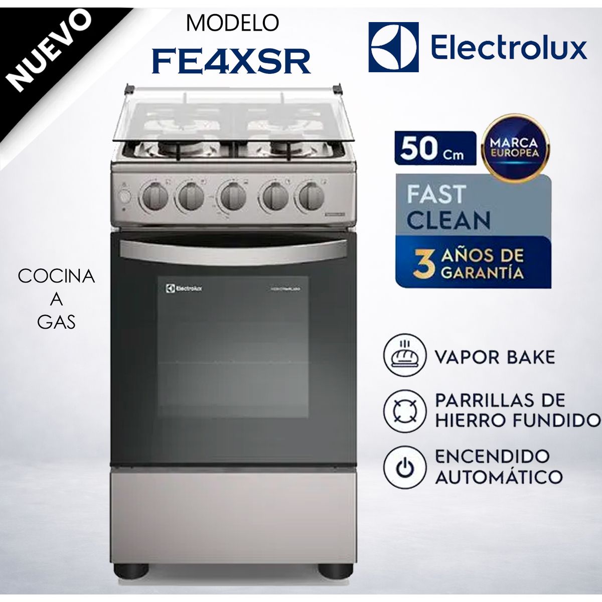 Electrolux - Cocina De Pie Electrolux 4 hornillas 50 cm Silver FE4XSR