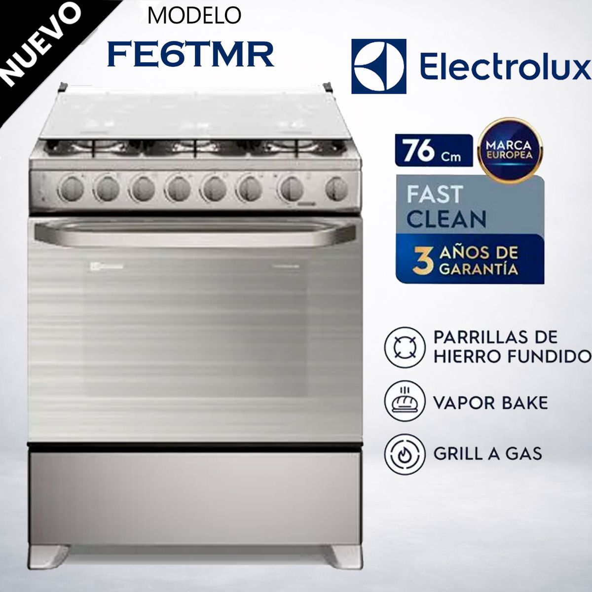ELECTROLUX - Cocina Electrolux 6 hornillas 76 cm Inox FE6TMR