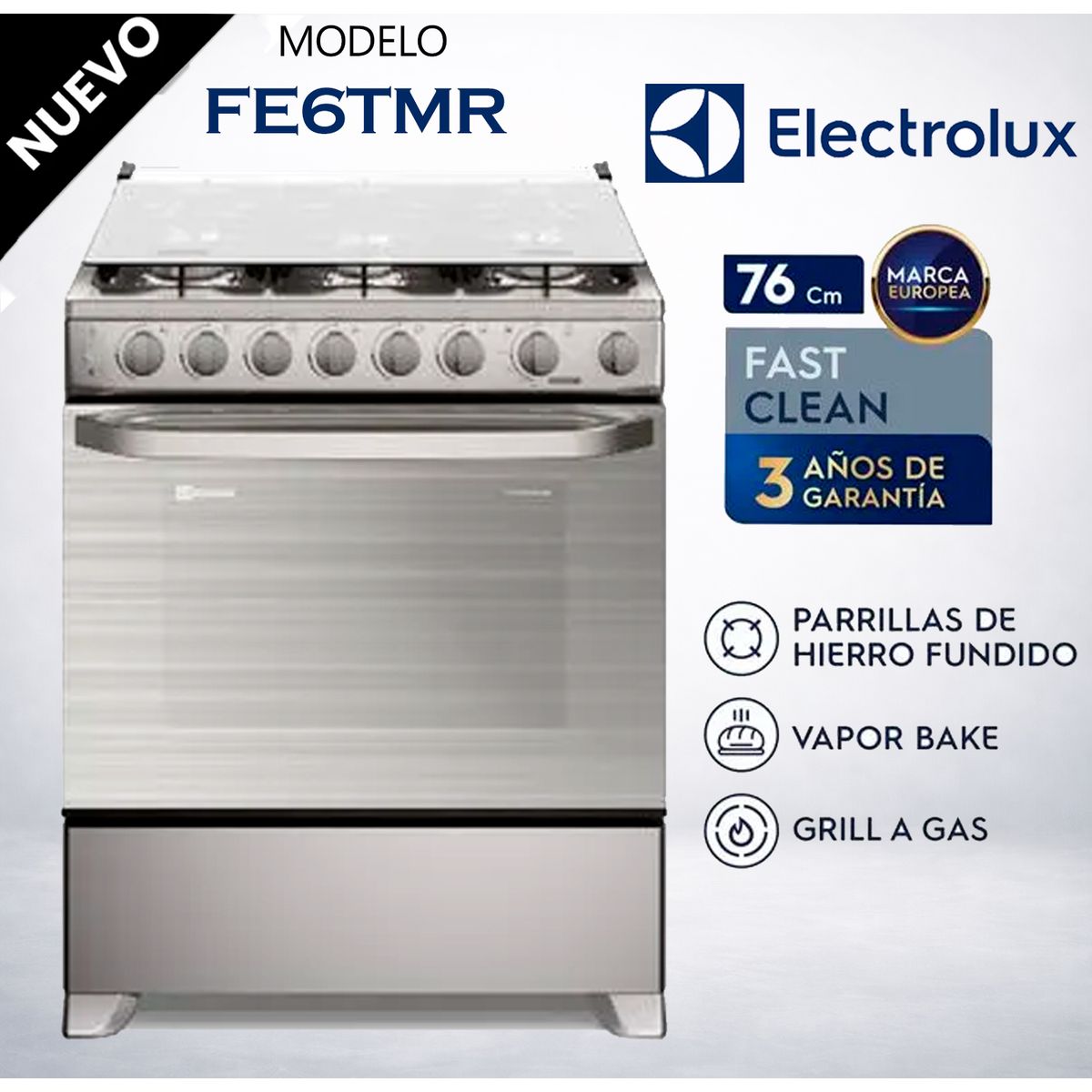 ELECTROLUX - Cocina Electrolux 6 hornillas 76 cm Inox FE6TMR