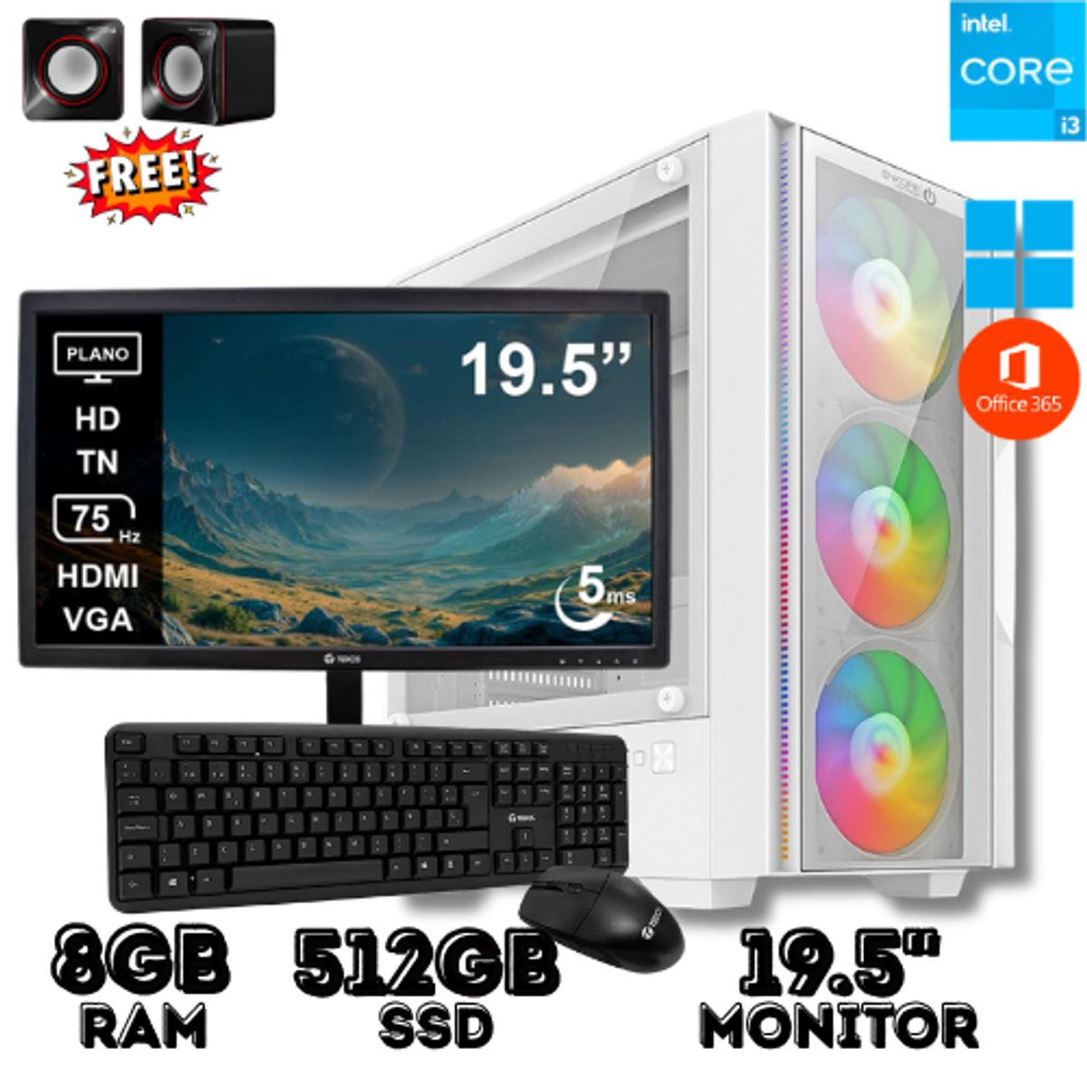 INTEL - PC DE OFICINA CORE I3 8GB RAM 512GB SSD CON MONITOR