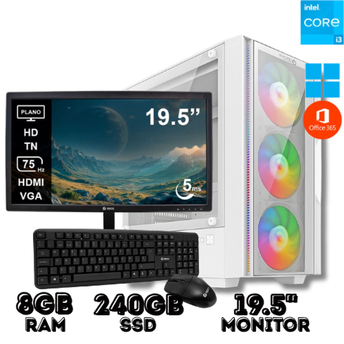 INTEL - PC DE OFICINA CORE I3 8GB RAM 256GB SSD CON MONITOR