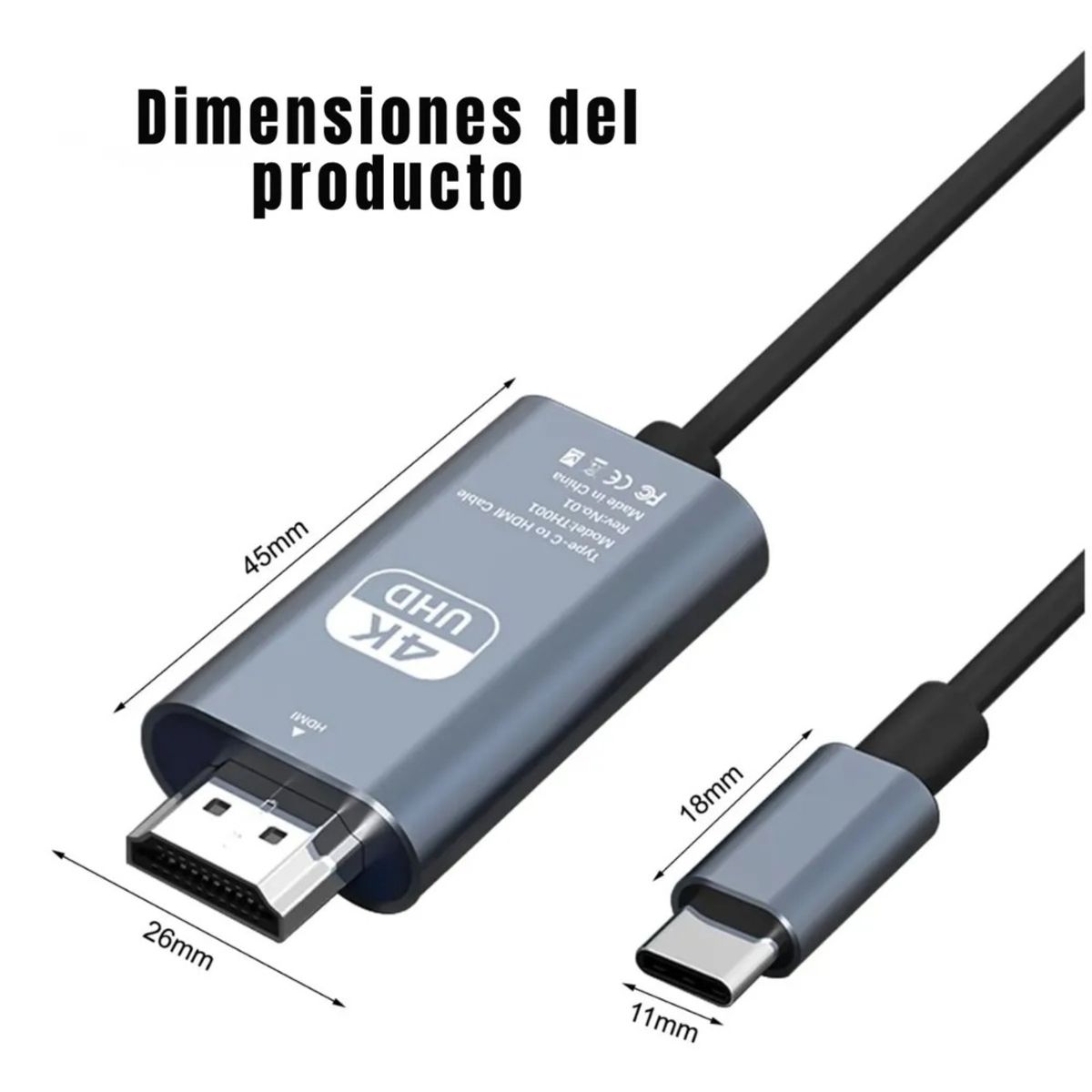 GENERICO - Cable USB-C a HDMI 4K 30Hz 2M para MacBook iPhone 15 Huawei y Laptops